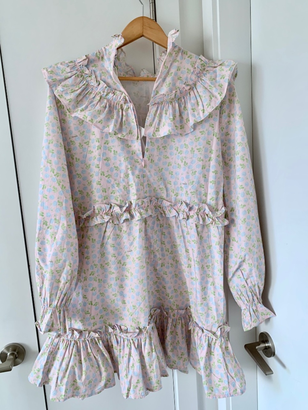 Ganni Ruffle Floral-Print Mini Dress 100% Cotton size 42 US L NWT - Picture 8 of 13